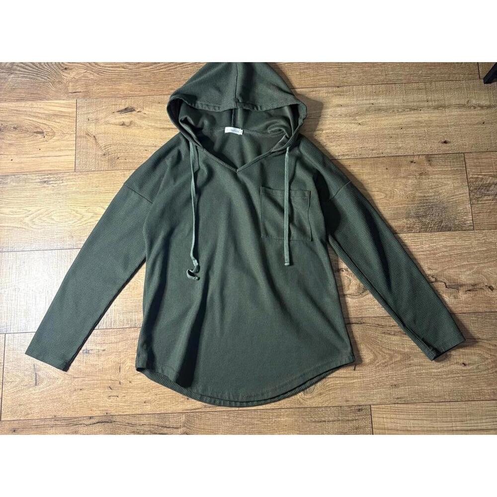 Cozy Olive Green Hoodie – Morhuduck V neck Hoodie - Women's Medium